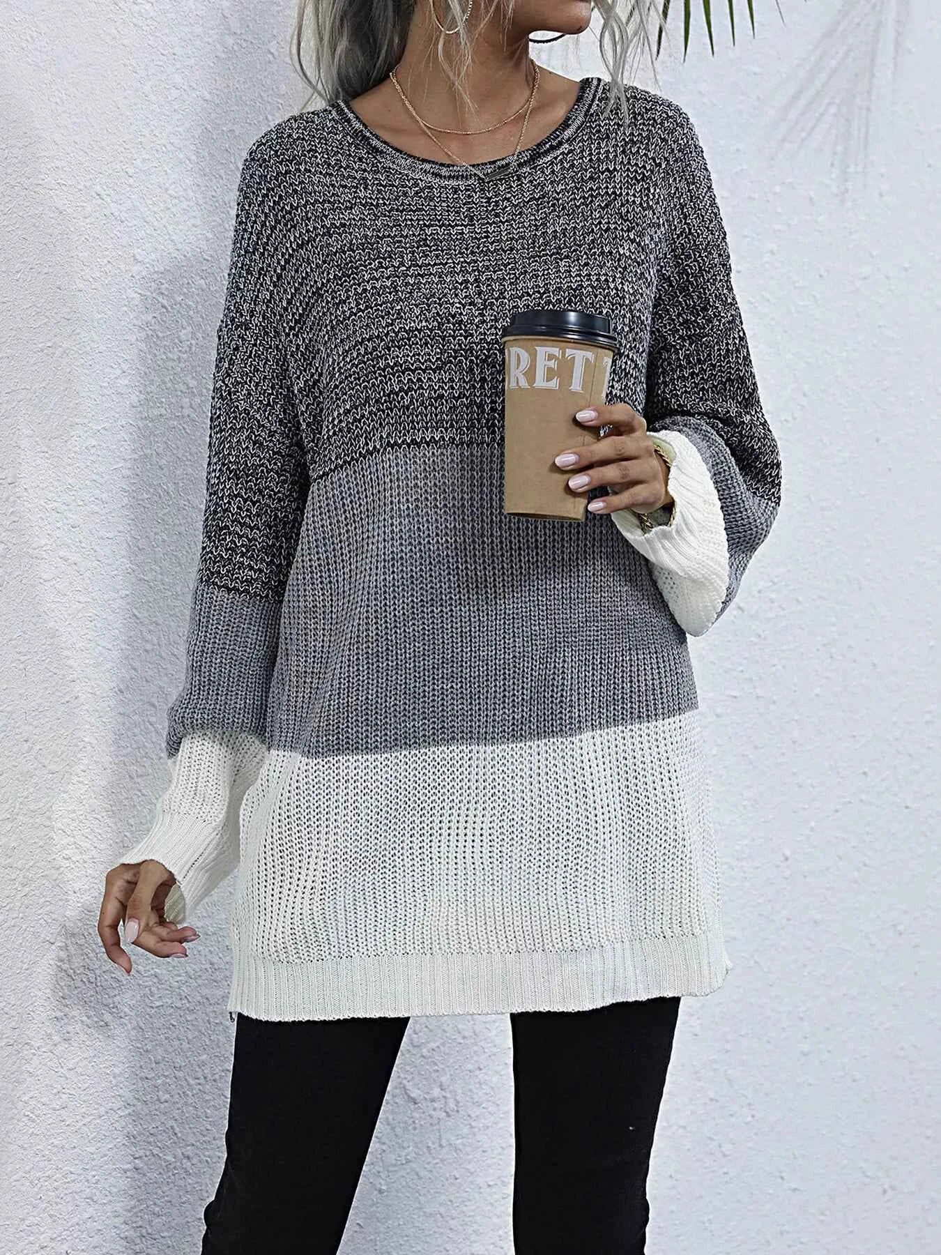 Color Block Round Neck Oversized Sweater e76319fafc0d4e7eac842feda35be1b3-Max-Origin