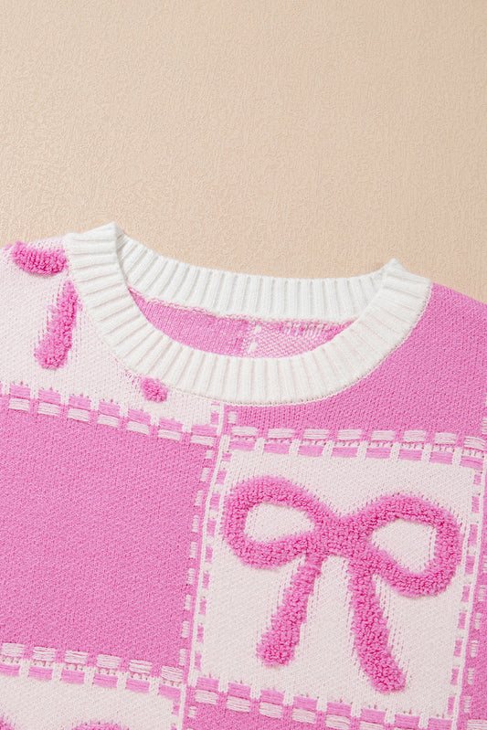 Pink Sweet Bow Two Tone Checkered Sweater e76c9db1d2dac3da