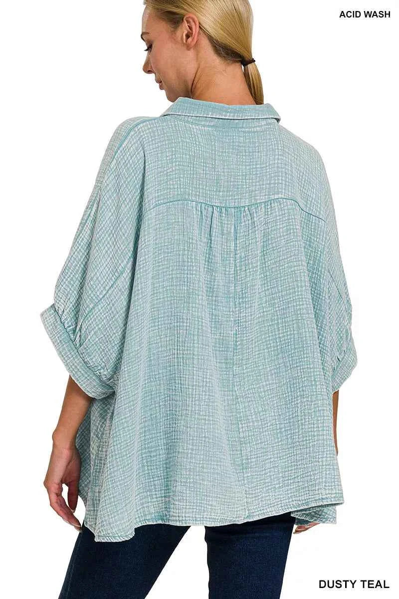 Washed Double Gauze Button Down Half Sleeve Shirt e76de40ffb954b4e815f27692c064566-Max-Origin