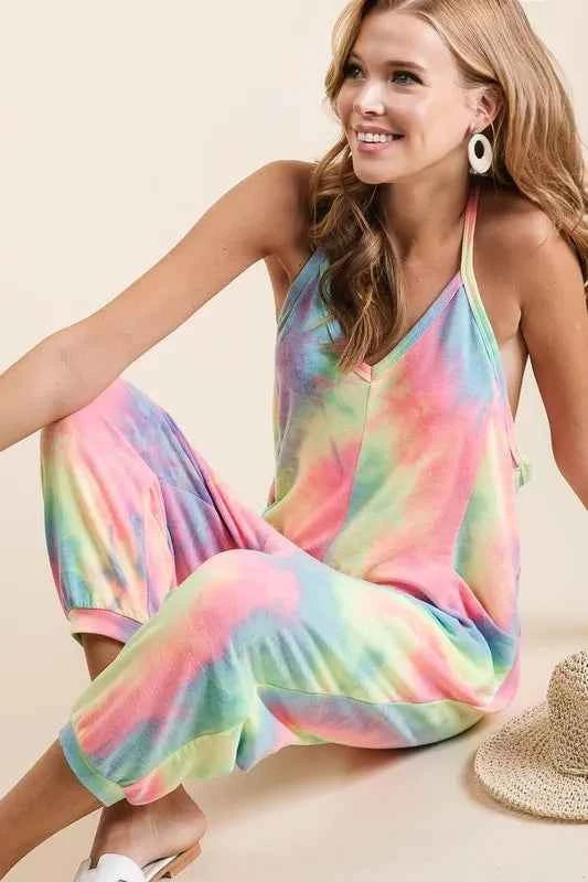 BiBi Tie Dye French Terry Mid-Length Casual Jumpsuit e76e43af252844538fbabf9be76817c6-Max-Origin