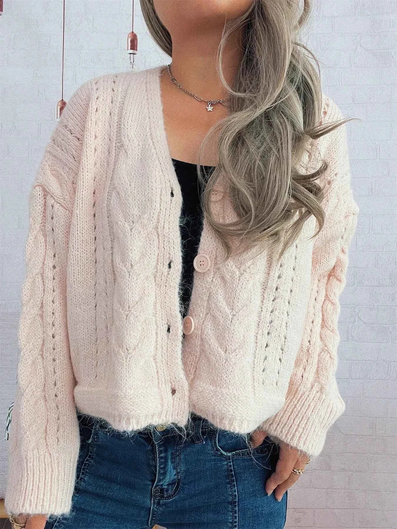 Cable Knit Button-Up Cardigan