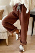 Leopard Drawstring Fleece Lined Elastic Waist Pant Coffee e77e19f4-0de3-4671-b528-bcfa7223a462