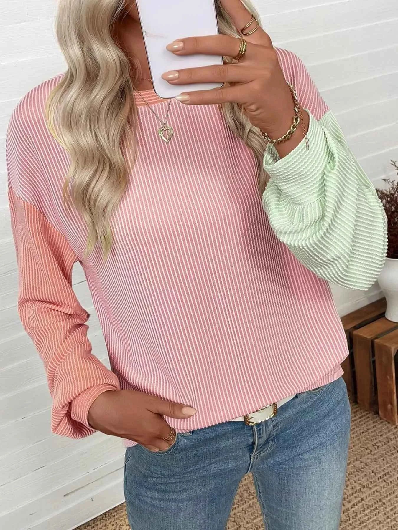 Color Block Ribbed Long Sleeve T-Shirt e784f56a-e6c9-4e67-bf22-776a52eac10e-Max-Origin