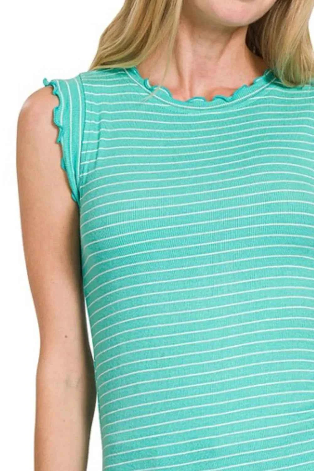 Zenana Ribbed Ruffle Trim Sleeveless Stripe Top e7899c19-c91c-4958-82f7-492186127d6a-Max-Origin