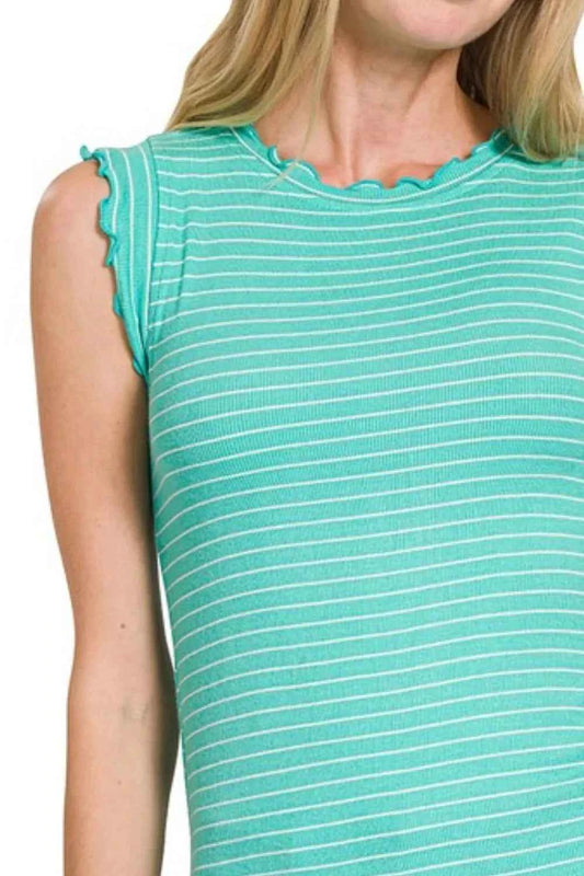Ribbed Ruffle Trim Sleeveless Stripe Top e7899c19-c91c-4958-82f7-492186127d6a-Max-Origin