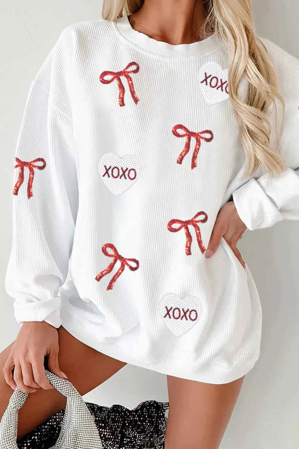 Valentine's Day XOXO Bowknot Oversized Sweatshirt e79177db-18d6-453d-b651-4d0e074642d4-Max-Origin