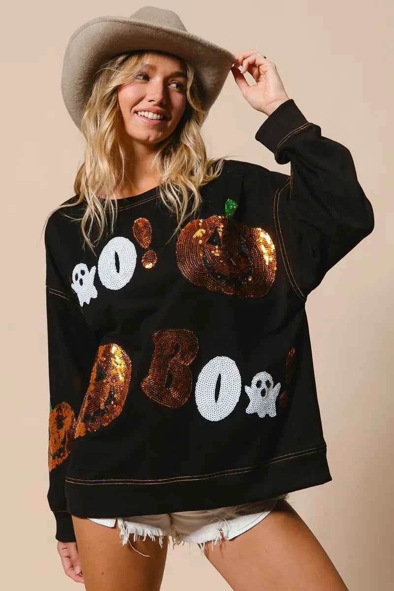 BiBi Halloween Theme Sequin Embroideries Sweatshirt BLACK e7a381ffb4844b18abe8a5fee0a15ef2-Max-Origin