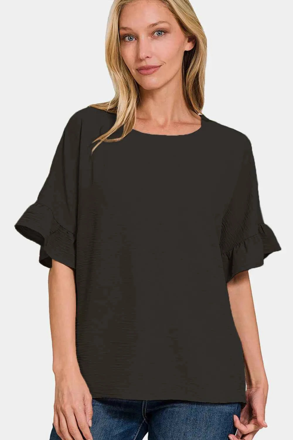Zenana V-Neck Flutter Sleeve Top e7acebc2-9da0-4af5-8016-69153cf7c521-Max
