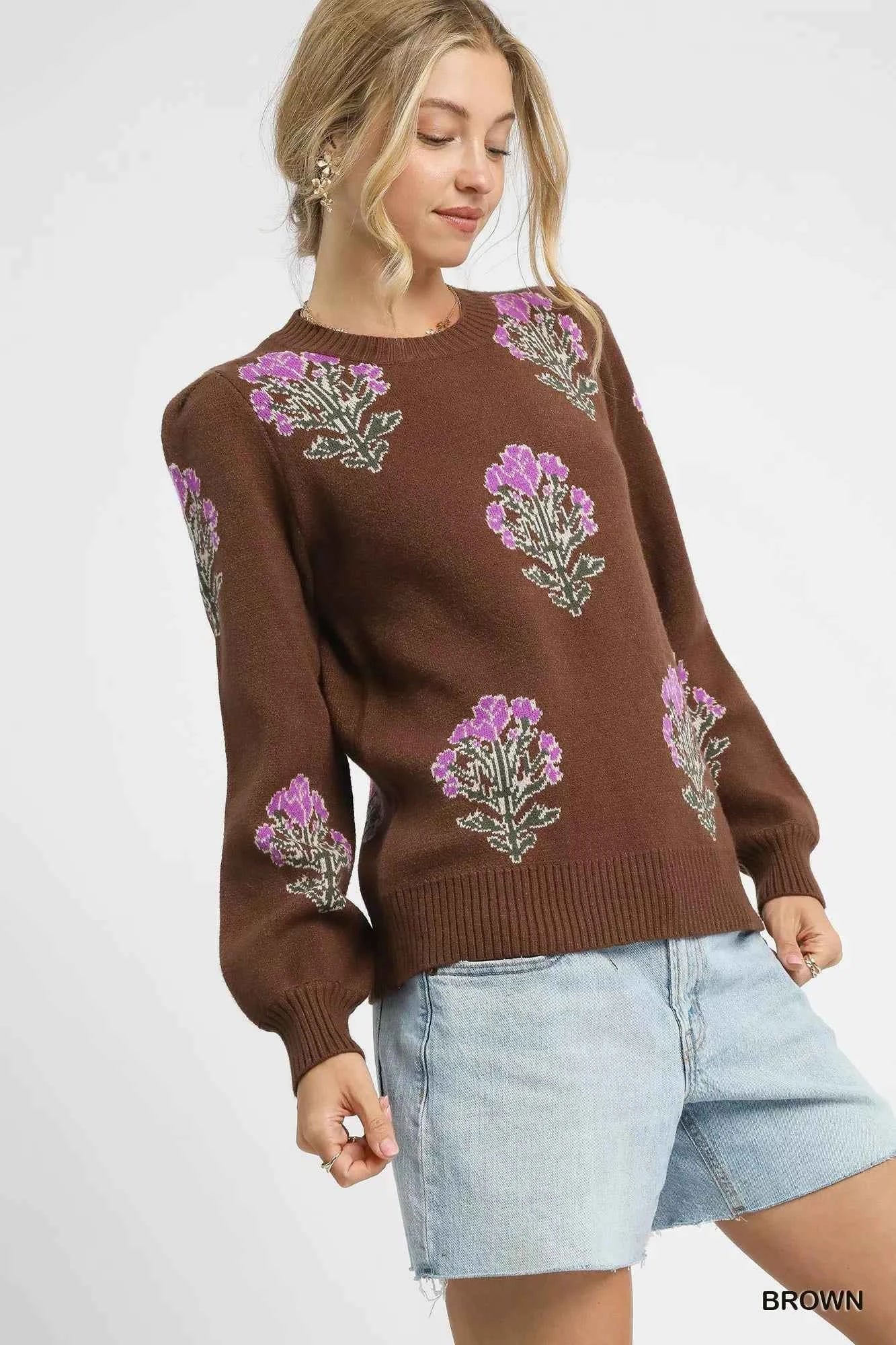 Umgee Single Flower Stem Jacquard Sweater e7adca7d-abc7-402c-95ad-f6a6a86764d6-Max-Origin