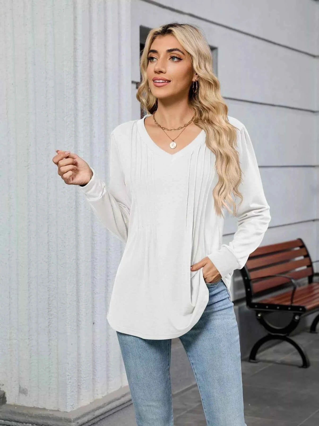 V-Neck Long Sleeve Relaxed Fit T-Shirt
