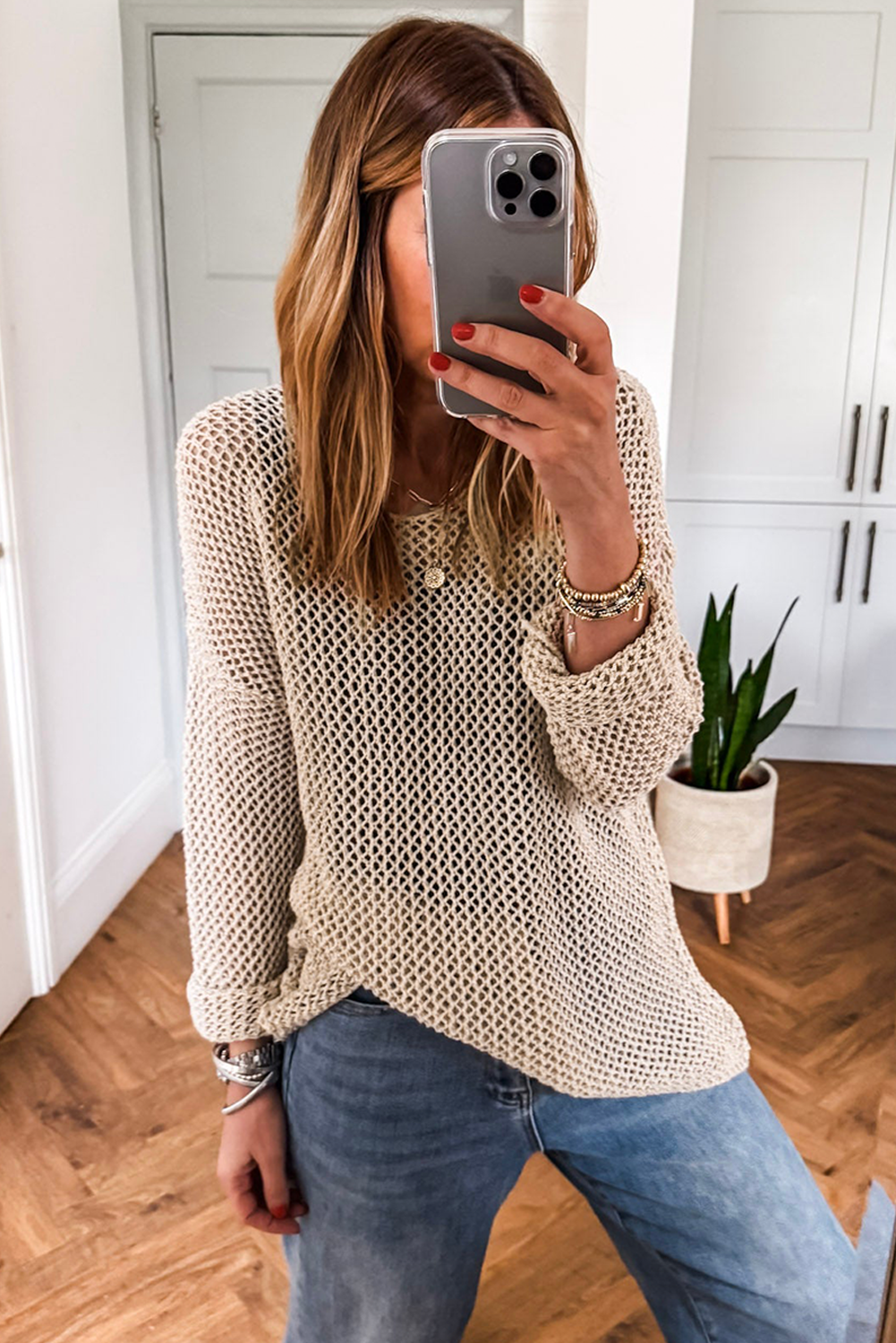 Coral Crochet Hollow-out Knit Sweater e7be8da60596ed02