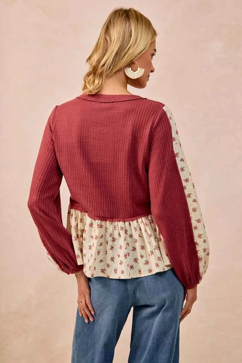 BiBi Waffle with Floral Woven Combo Top e7c004aef21e4f27a4ced147164d97bd-Max-Origin