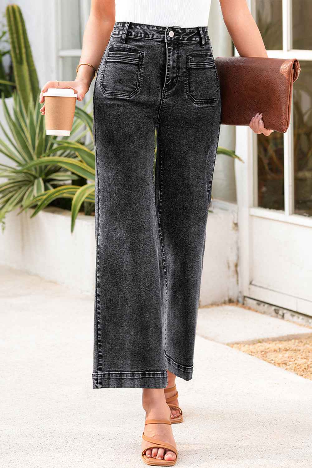 Sky Blue Chic Patch Pocket Straight Leg Loose Jeans e7c1f60ba0a8b468