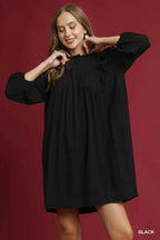 Umgee Linen Ruffle Shoulder Pleated Babydoll Dress Black e7c547a6-fcfd-4793-a0e4-4fa6d0fd9bf0-Max-Origin