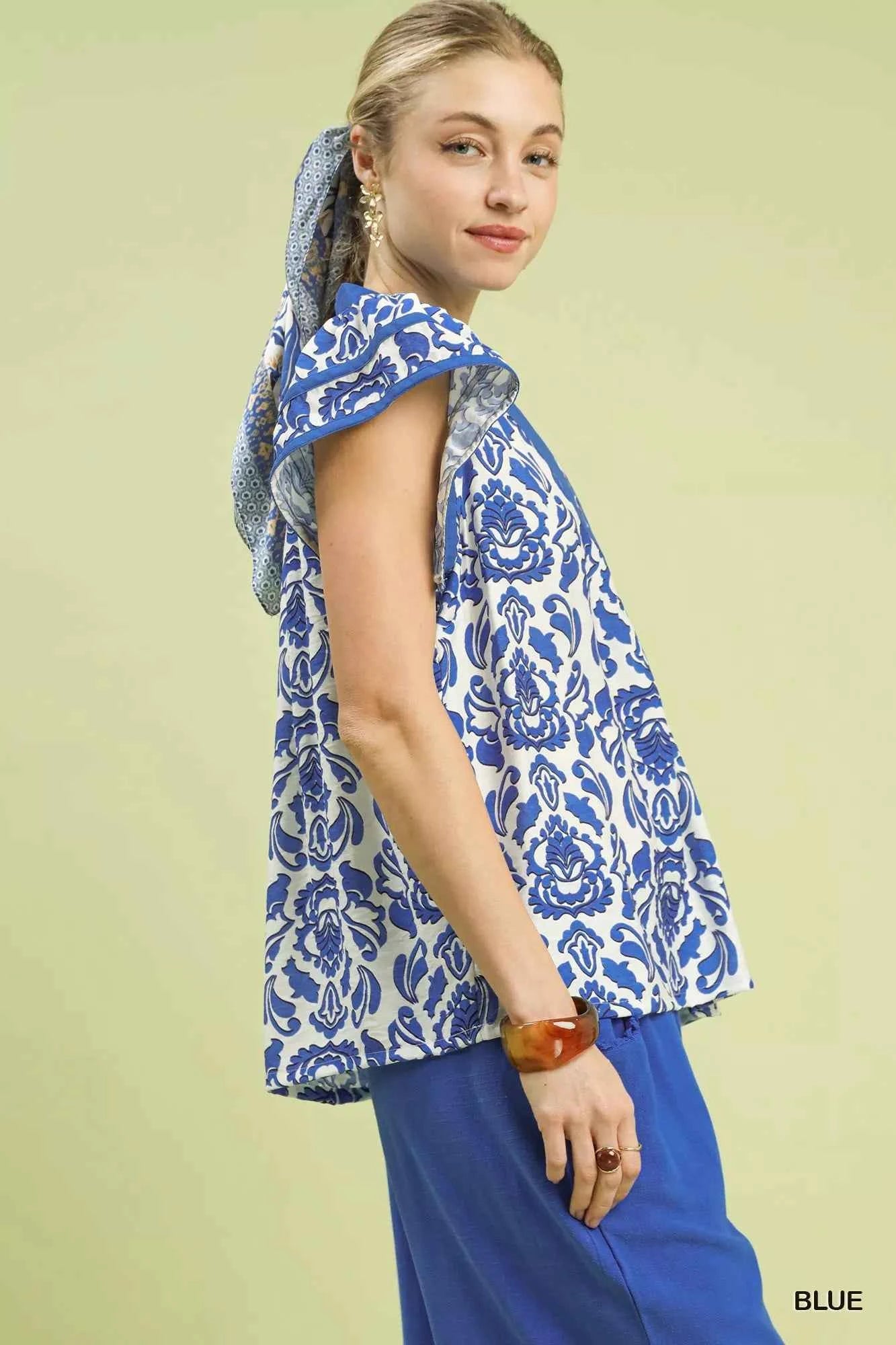 Umgee Abstract Print Short Sleeve Blouse e7db0e5b-5d5e-4aee-83a2-beb61a240e80-Max-Origin