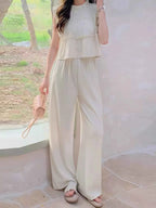 Ruffled Sleeveless Top and Wide Leg Pants Set Apricot e7dc075a-67ac-41b8-a0af-a21737c39237-Max-Origin