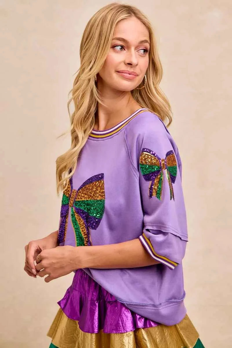 BiBi Mardi Gras Theme Ribbon Sequin Patched Top e7df8db90d354def800d81a07affd019-Max-Origin