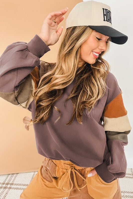 Dark Khaki Colorblock Drop Shoulder Pullover Casual Sweatshirt e7e3d68eda8ba7ff