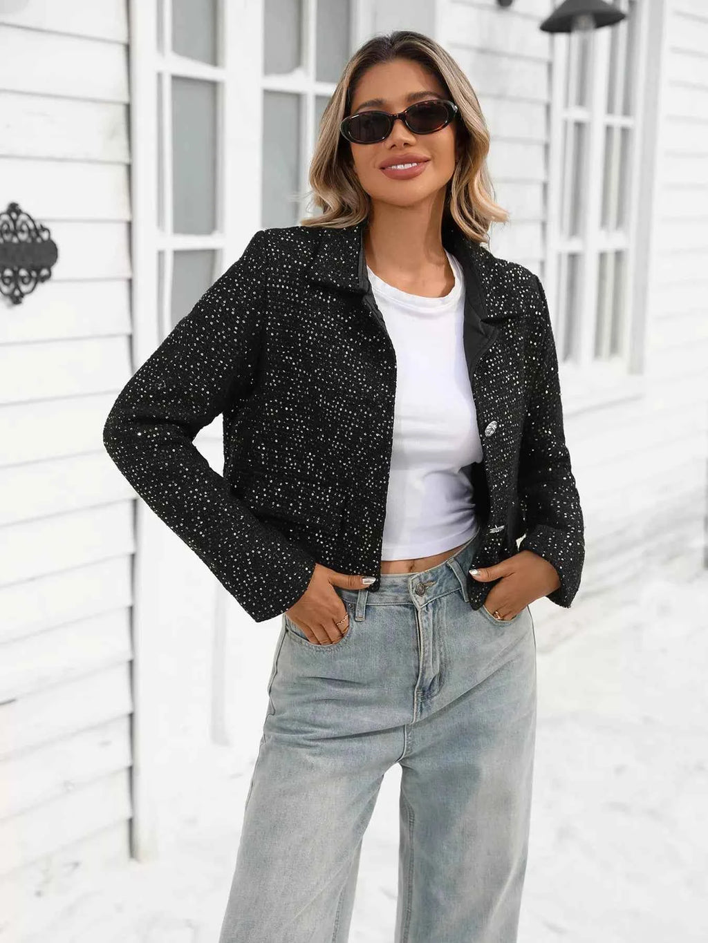 Tweed Button Up Cropped Jacket Black e7e47d9662e04183925d9e4383d3abf9-Max-Origin