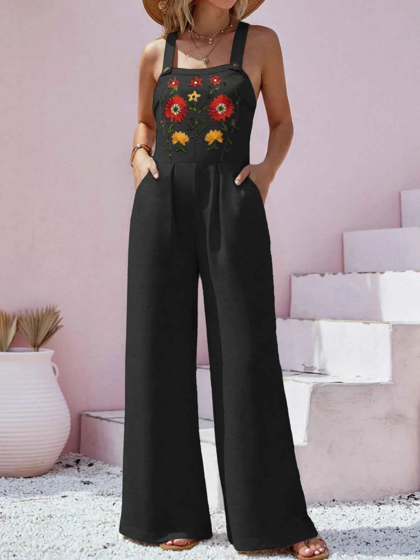 Floral Embroidered Wide Leg Jumpsuit Black e7e8b1fe-d174-4639-823c-4117b5b06be3-Max-Origin