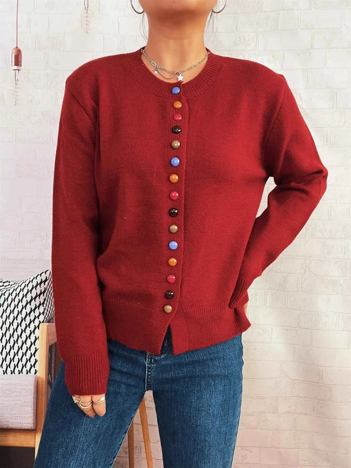 Button Up Long Sleeve Cardigan Burgundy One Size e7f1c197d57b4d96a9cebe79413c2969-Max-Origin