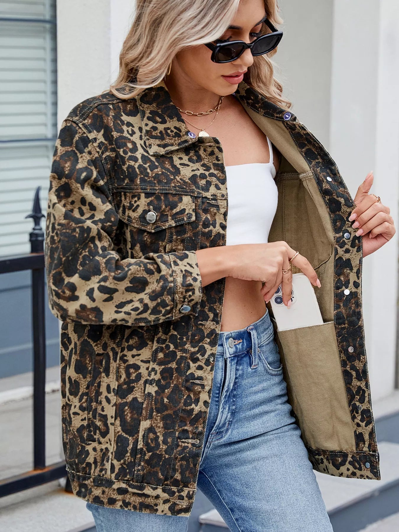 Button Up Long Sleeve Denim Jacket Leopard e7f5cf02788748249bdf57d3e50b1d31-Max-Origin