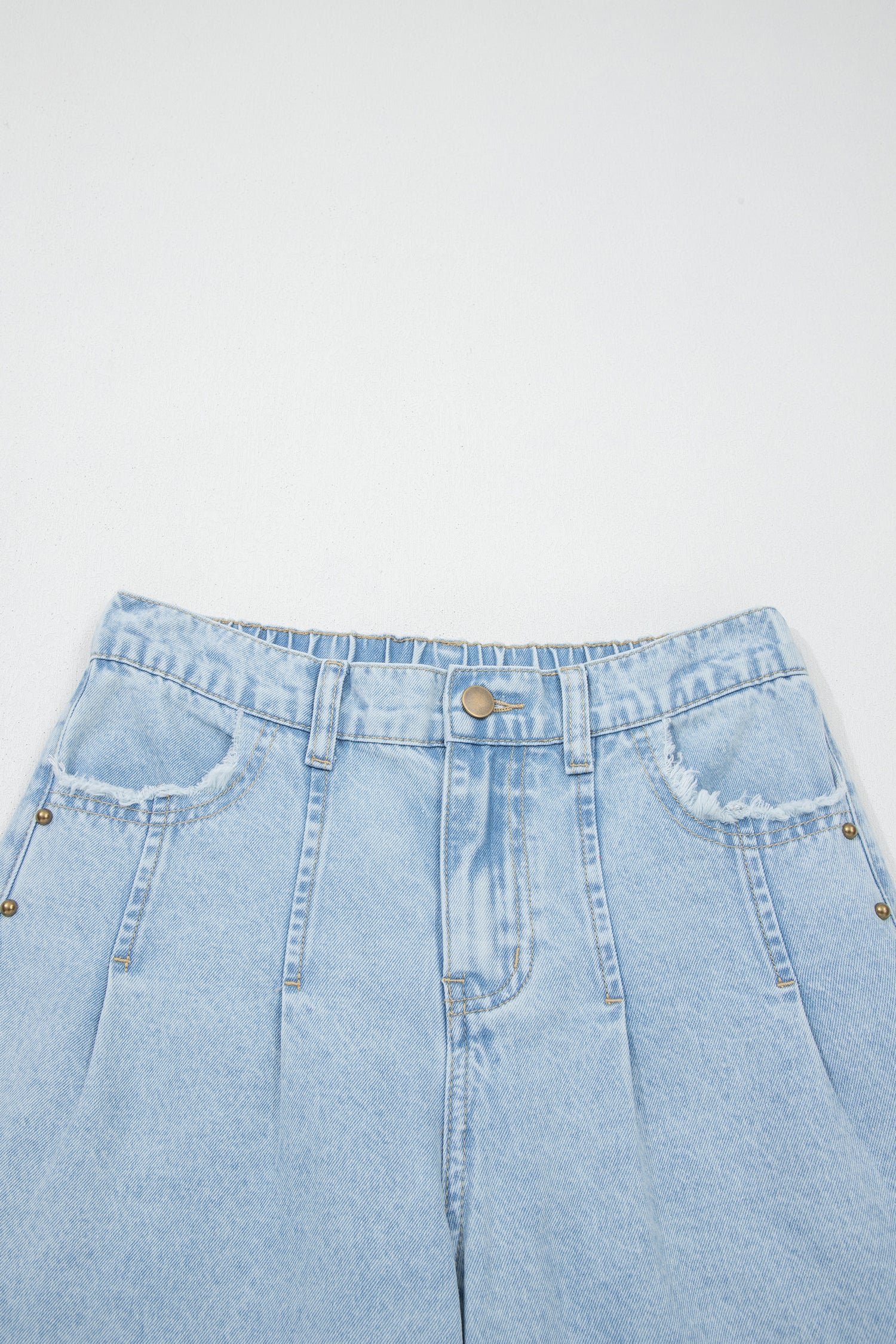 Beau Blue Studded Side Slit Leg Frayed Pocketed Wide Leg Jeans e7fab36cac799aa6