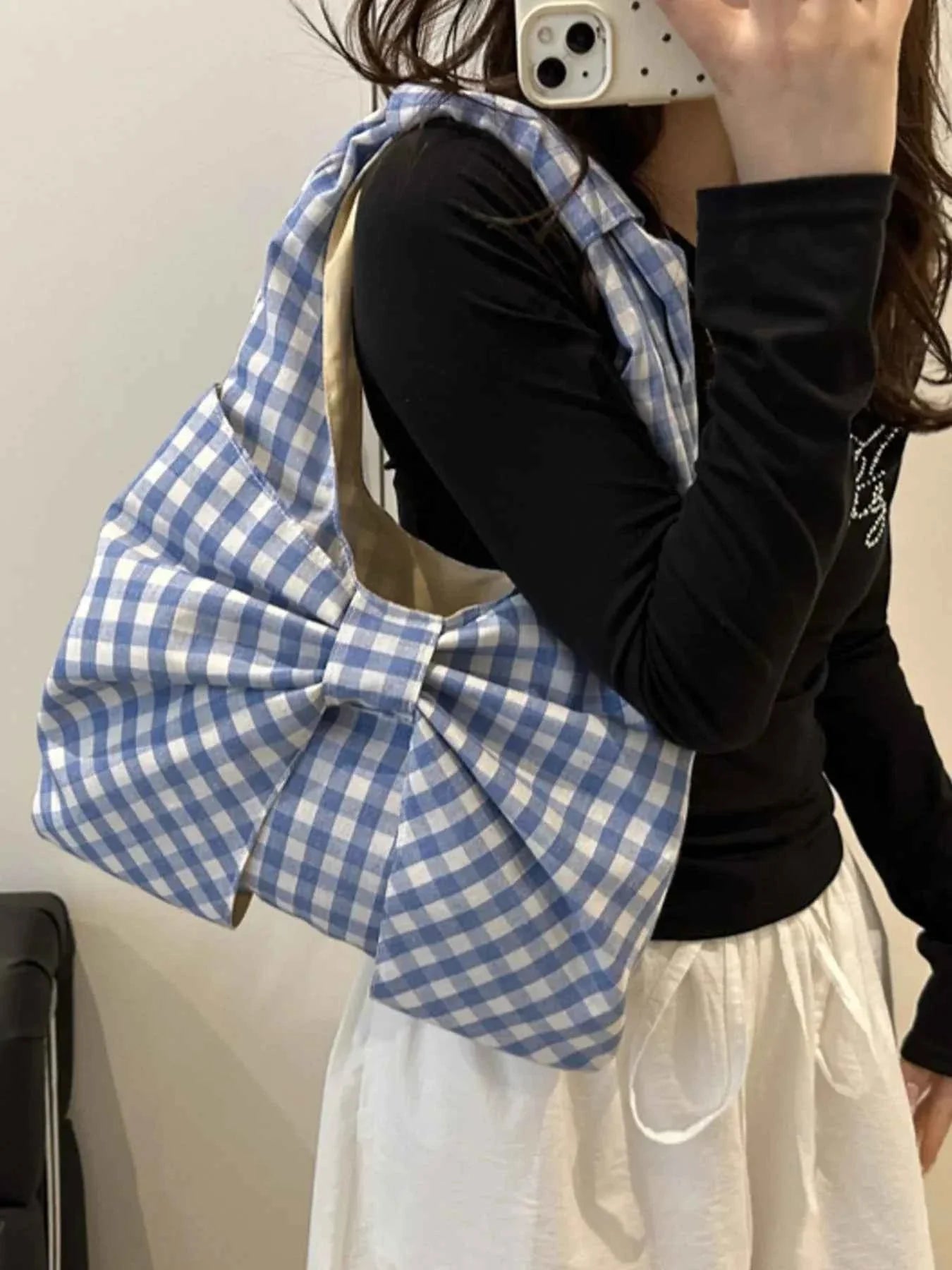 Ruched Bow Shoulder Bag Blue One Size e8011758-ff8f-40ad-9cf1-cafcdf9e1079-Max-Origin
