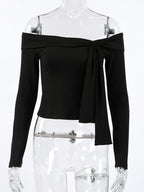 Off-Shoulder Tie-Front Long Sleeve Blouse e813559f-0d00-44c9-b461-b26b6fc5fee7-Max