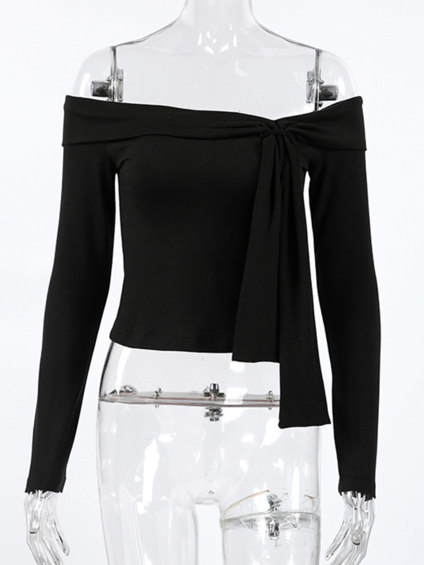 Off-Shoulder Tie-Front Long Sleeve Blouse e813559f-0d00-44c9-b461-b26b6fc5fee7-Max