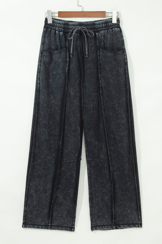 Black Mineral Wash Raw Seam Drawstring Elastic Waist Barrel Pants e814d1312c1fa483