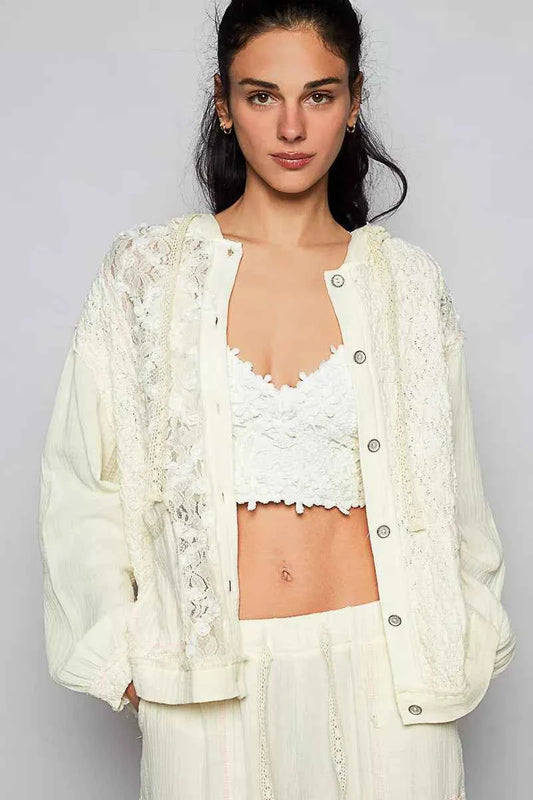 POL Exposed Seam Button Down Hooded Jacket with Lace Detail e8173c6c-3c69-49d8-8d86-48012cd5ecfe-Max-Origin