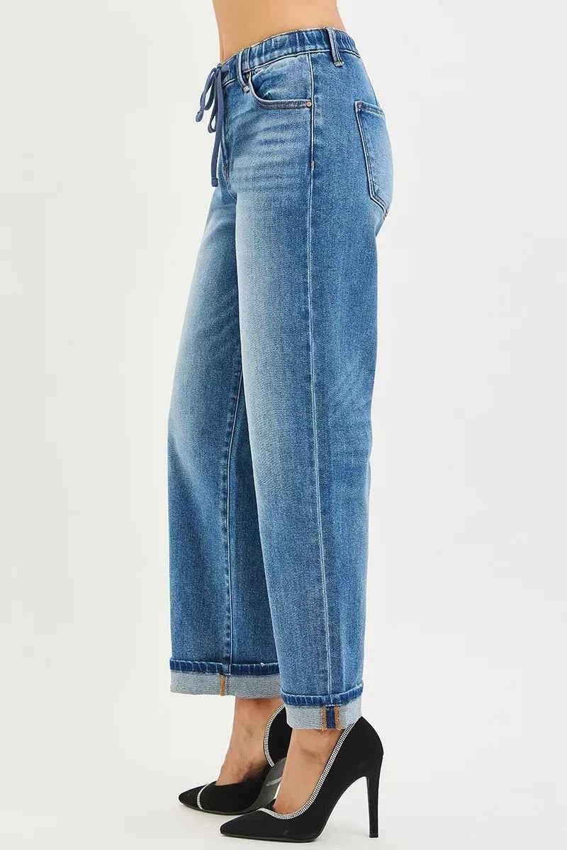 RISEN Elastic Band Slouch Ankle Boyfriend Cuffed Hem Jeans e821512a23a94b768f93bc701b802001-Max-Origin