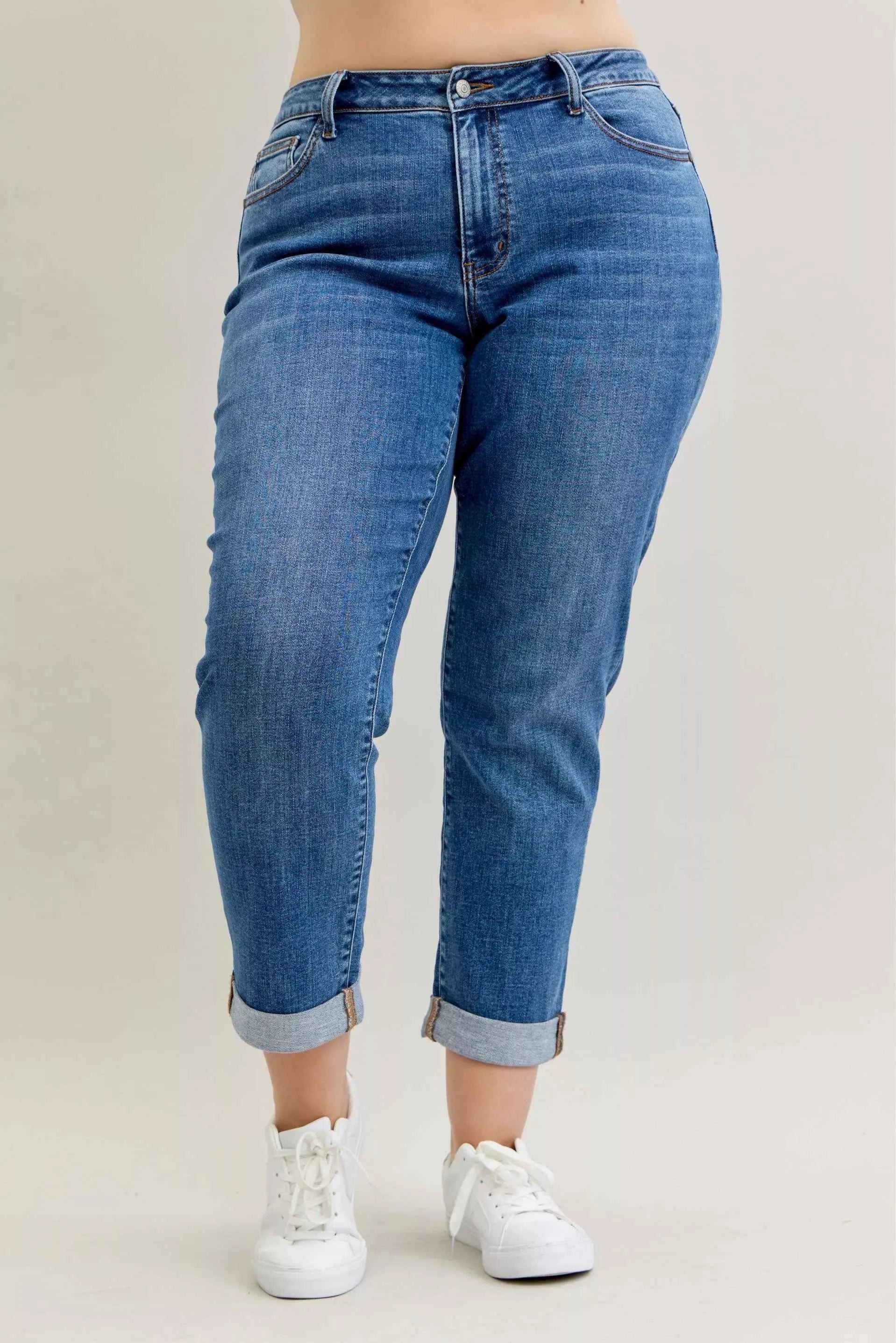 Judy Blue Full Size Mid Rise BF Classic Cuffed Jeans Plus Size e825e34a-a8a5-43fd-a88a-2179f46557dc-Max-Origin
