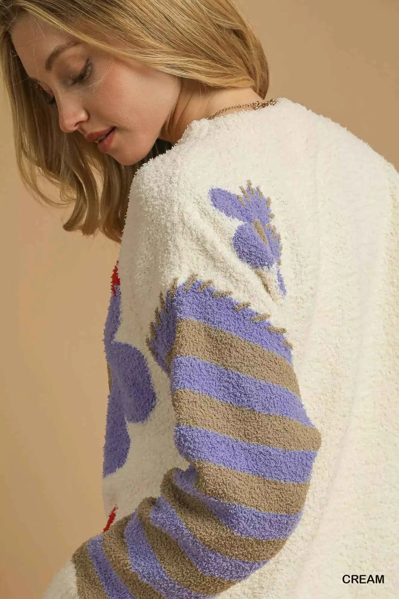 Umgee Flower Jacquard Striped Long Sleeve Sweater e83286ff-6a82-4ada-9bc5-04596dbabd0d-Max-Origin