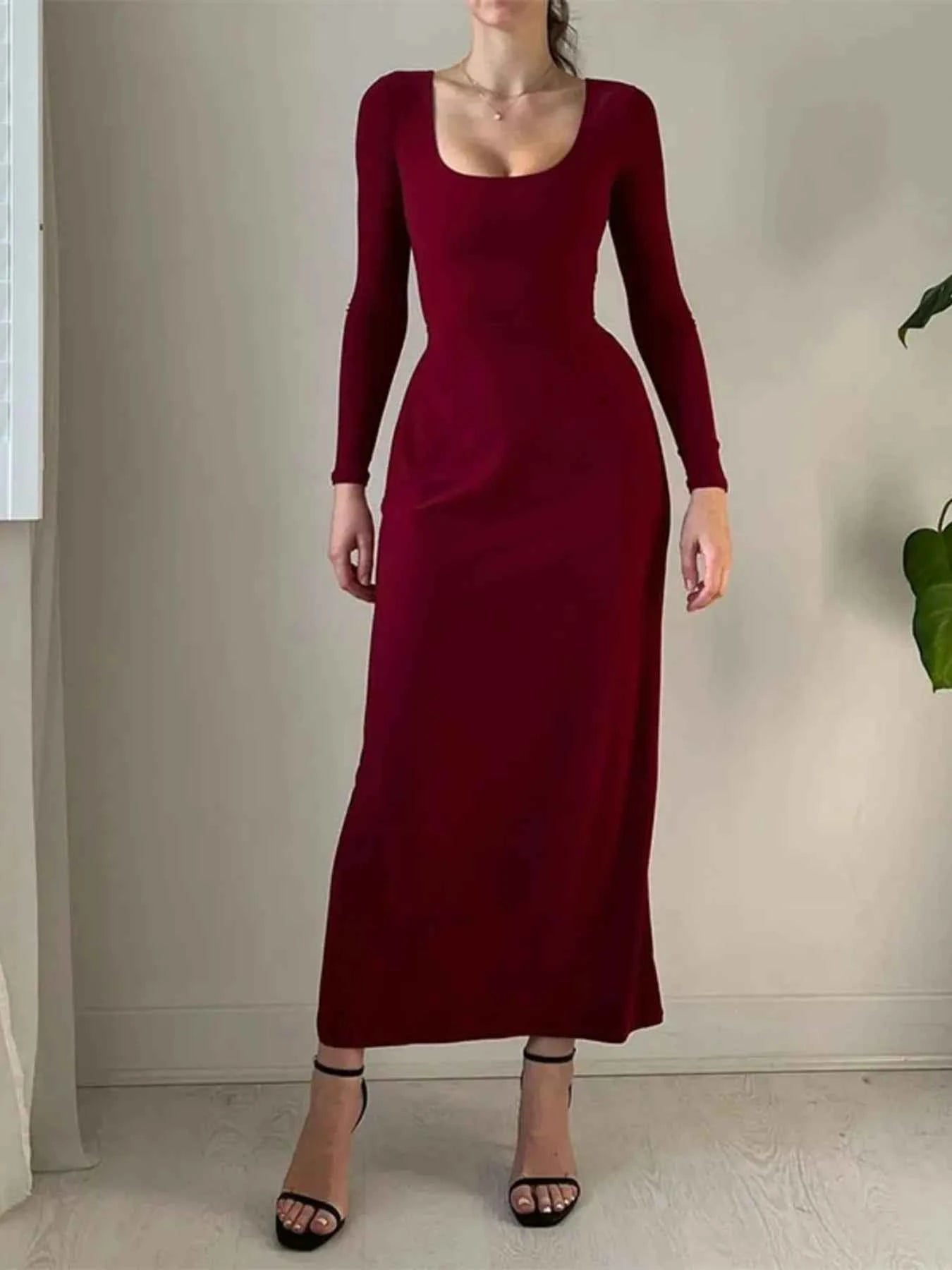 Full Size Tied Long Sleeve Bodycon Midi Dress Plus Size Red e838e45054b74d439b645ba112b7f723-Max-Origin