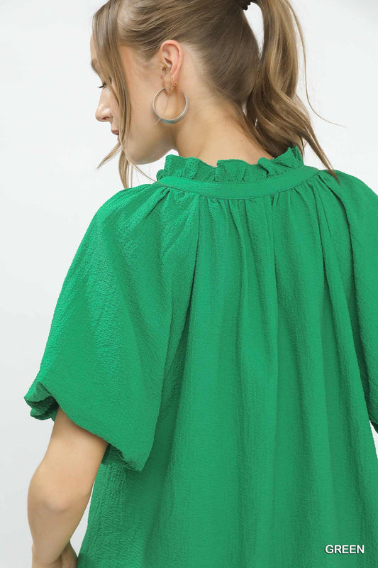 Puff Sleeve Ruffle Neck Tunic Blouse e839bd33-1793-4015-882c-6b59d7f54bbc-Max