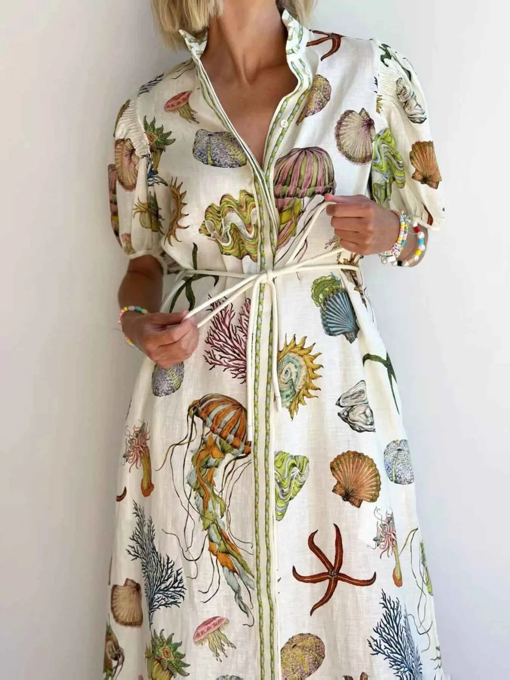 Printed Short Sleeve Shirt Dress Beige e83cd8b8ea6e4059b546859ed11ff069-Max-Origin