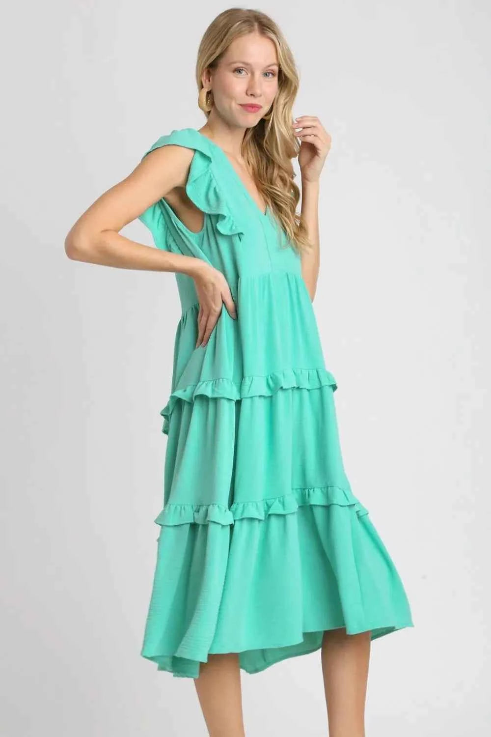 Umgee Full Size Ruffle Tiered Cap Sleeve Midi Dress Plus Size e8401106-9502-4251-891a-ce6343df3862-Max