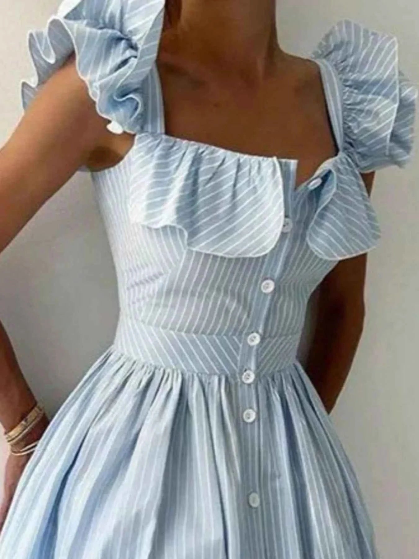 Ruffled Striped Square Neck Dress e840917f-07d6-4f25-9158-1724fb602d95-Max-Origin