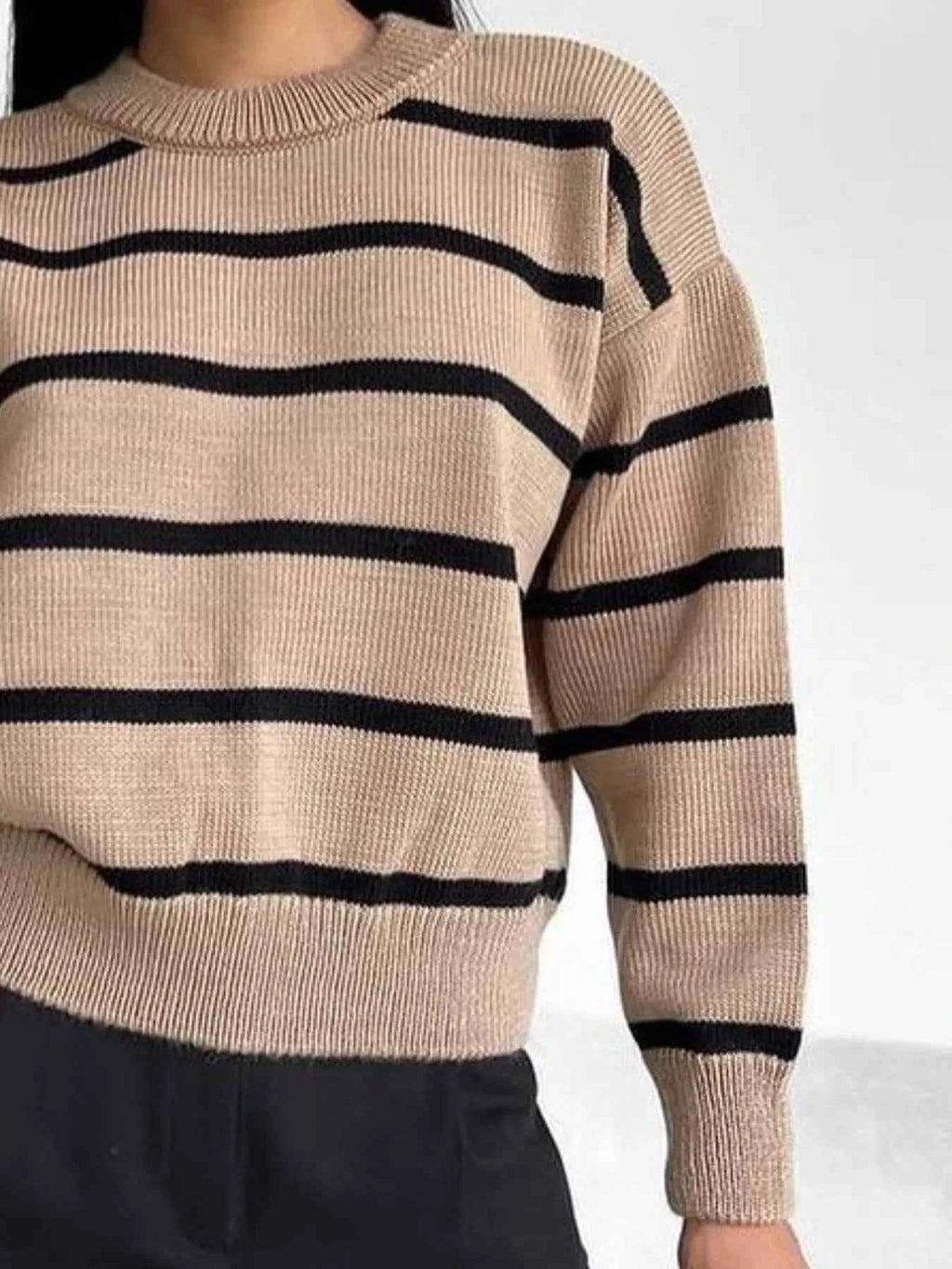 Striped Knit Round Neck Sweater e846c03d-0839-4dbe-9ee2-f5399338cd67-Max-Origin