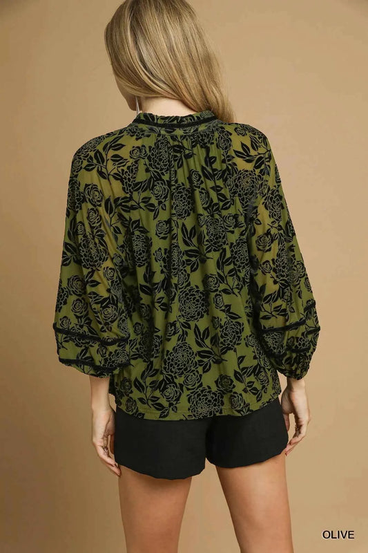 Full Size Floral Velvet Blouse with Balloon Sleeves Plus Size e84be533-12a7-49ab-9bd1-afc827cf6c01-Max-Origin