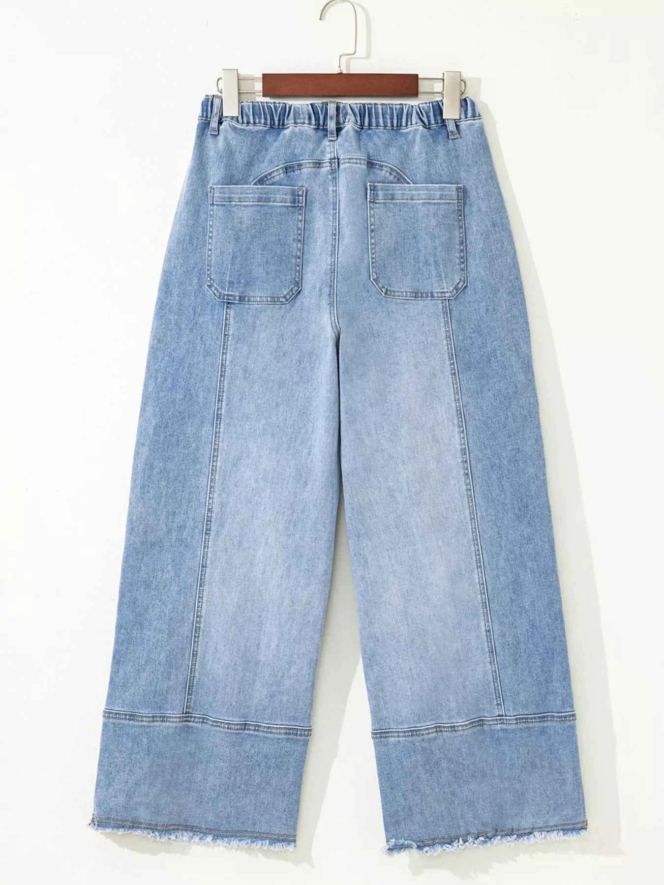 Wide Leg Drawstring Raw Hem Jeans e8510d73f53d4ccb8ee73c44be0ef902-Max-Origin