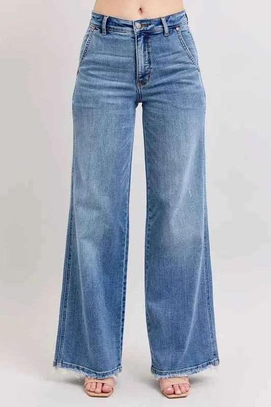 Judy Blue Full Size Raw Hem Wide Leg Jeans Plus Size MD e85120b2405d4b8eb59d8fdfbac76b77-Max-Origin