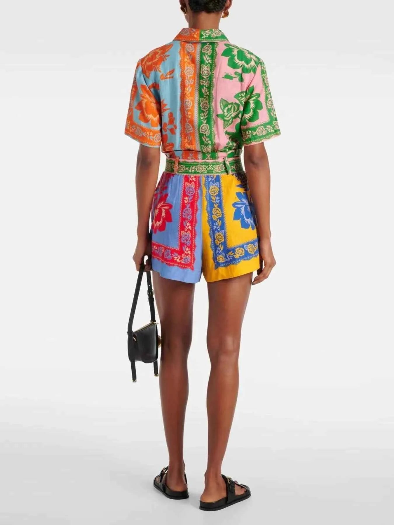 Printed Short Sleeve Tie Waist Romper e8525f9e65104e958465ff9de0b6041a-Max-Origin