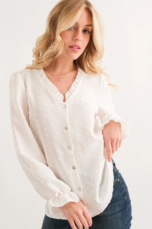 Polka Dot Ruffle Blouse - Swiss Dot Frill Top 100% Polyester e853743974044e05ad6daa7180f9f937-Max-Origin