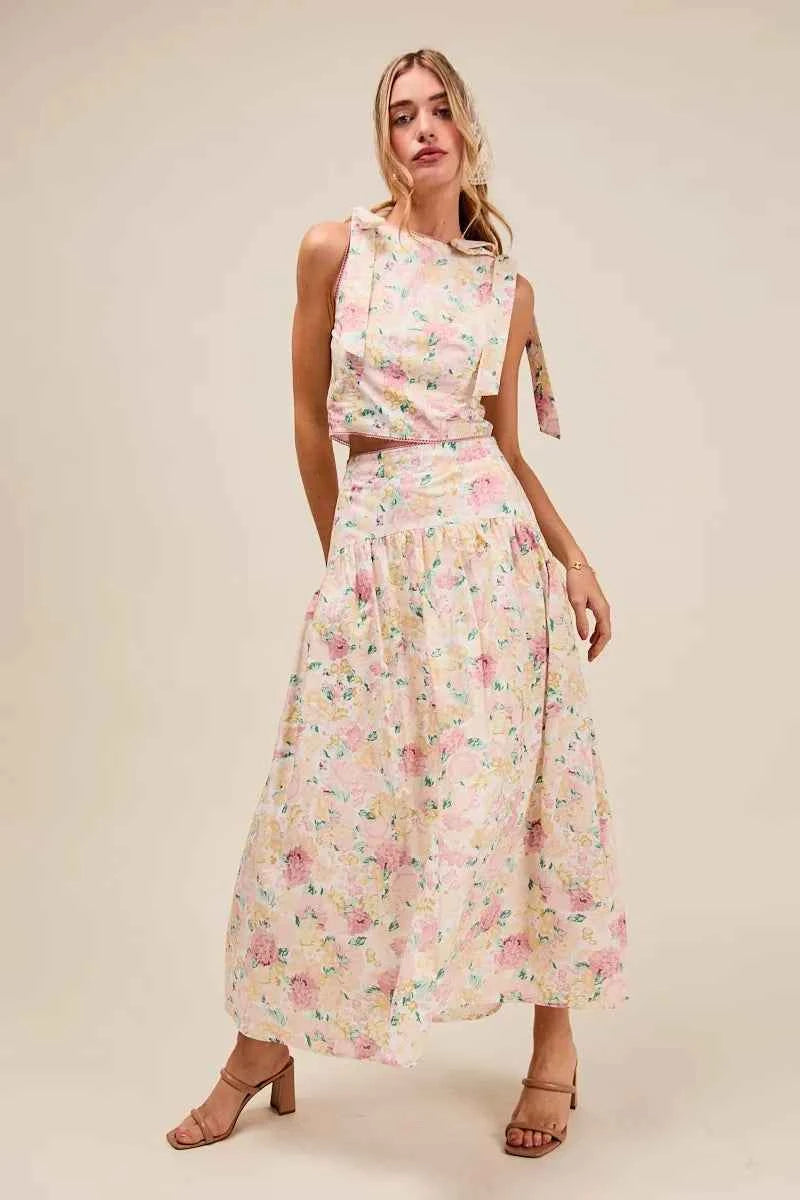 SO ME Floral Printed Woven Shoulder Bow Tie Top and Skirt Set FLORAL e85c6c7ce00641d6ae877b947ff5dc14-Max-Origin