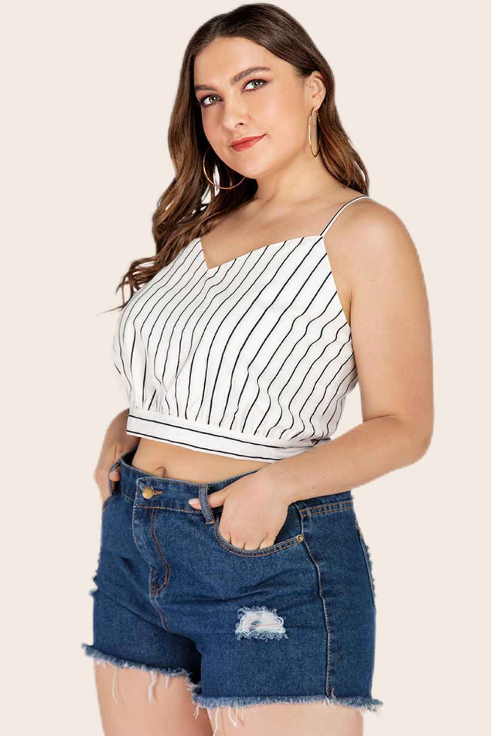 Plus Size Striped Tie-Back Cropped Cami e8681fd23b5840118141b3de83eb3918-Max