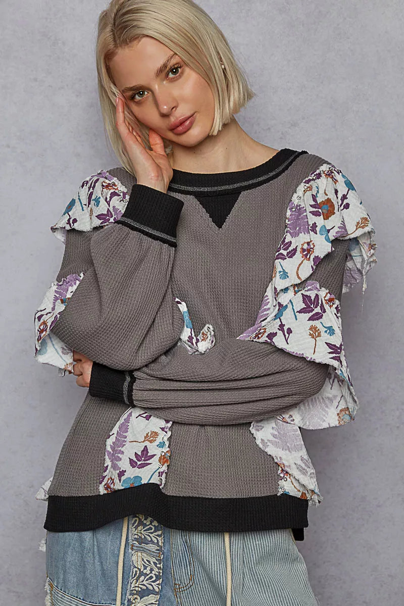 POL Round Neck Sweater with Floral Ruffle Detail e86a662e-4e79-432f-bbc1-1c3cd7c3adbc-Max-Origin