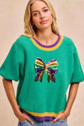 BiBi Mardi Gras Sequin Ribbon Patched Sweater JADE e86d053f68f54bb3a5b258067af07b2d-Max-Origin